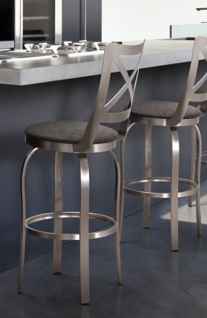 Trica's Chateau Modern Swivel Bar Stool with Cross Back Design in Brushed Steel