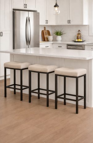 Wesley Allen's Seattle Backless Saddle Counter Stools in Modern Kitchen