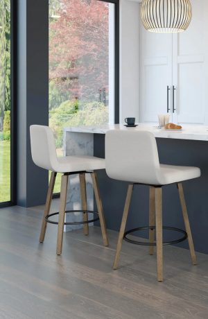 Amisco's Visconti Wood Swivel Upholstered Modern Bar Stools in Modern Kitchen