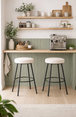 Amisco's Costa Black Backless Swivel Bar Stools in Scandinavian Coffee Bar
