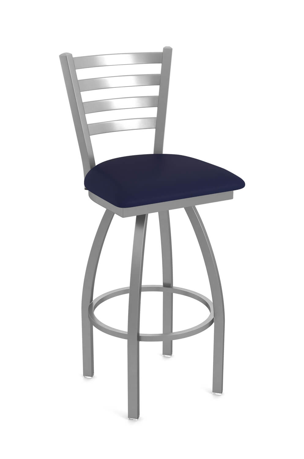 Holland's Jackie Outdoor Stainless Steel Bar Stool in Breeze Sapphire Blue Vinyl Cushion