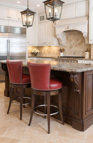 Style Upholstering's 720 Swivel Wood Bar Stool in Red Leather in Classic Kitchen