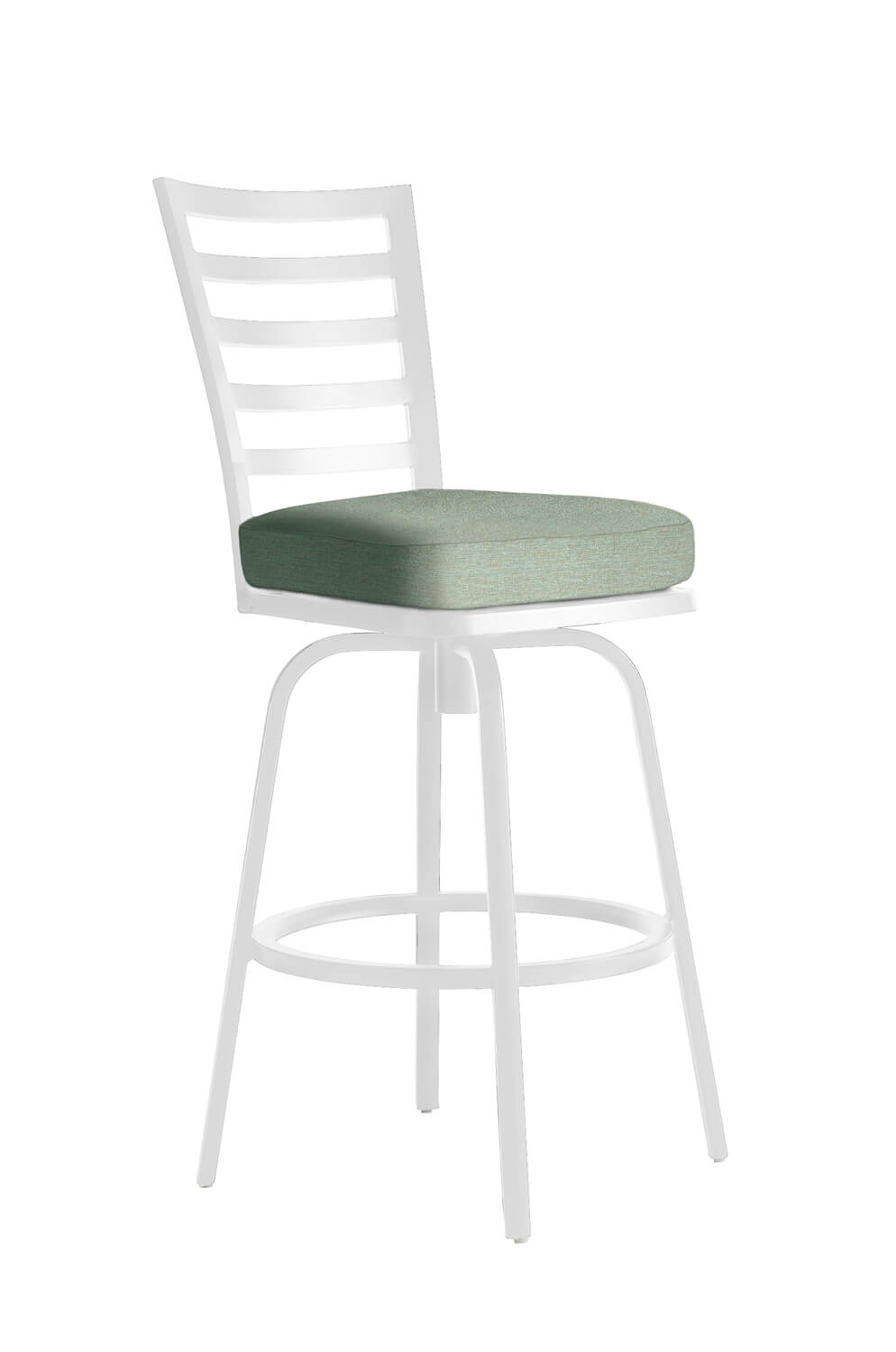 Mallin's M-Series White Outdoor Swivel Bar Stool with Green Seat Cushion