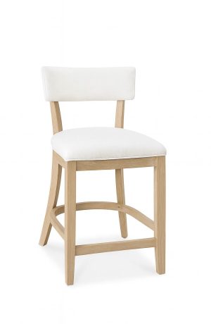 Simply Amish's Kimberly Natural Wood Bar Stool with White Back and Seat Fabric