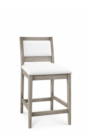 Simply Amish's Hayes Gray Wood Bar Stool with White Seat Back Fabric