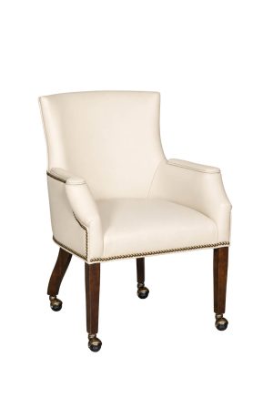 White Leather Caster Arm Chair with Nailheads - #555