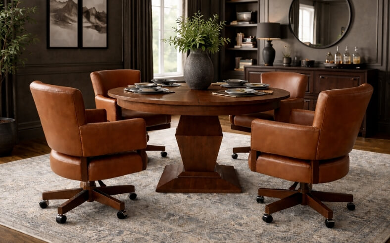 Euclid 5-Piece Wood Convertible Poker Table Set – With Wheels