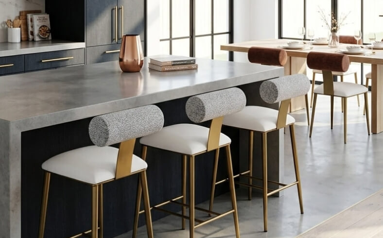 Luca Art Deco Modern Stool with Rolled Back