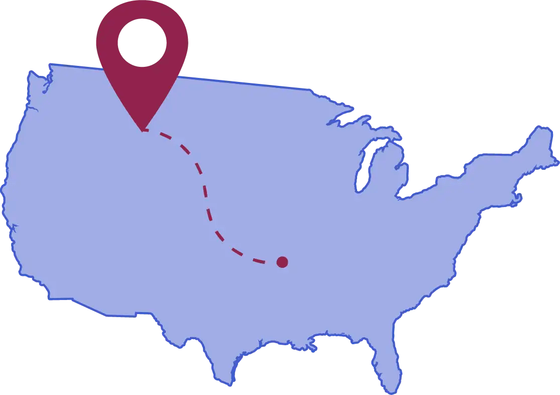 Map of the United States with location marker, representing local sourcing and sustainable manufacturing across the USA and Canada