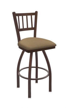 Holland's #810 Contessa Swivel Barstool with Back in Bronze Metal Finish and Brown Seat Cushion