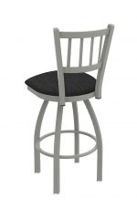Holland's #810 Contessa Swivel Barstool with Back in Nickel Metal Finish and Gray Seat Cushion