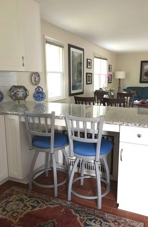 Holland's #810 Contessa Traditional Silver Swivel Kitchen Counter Stools with Blue Seat Vinyl