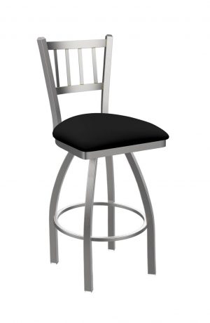 Holland's Contessa 810 Stainless Steel Swivel Bar Stool with Black Vinyl Seat Cushion