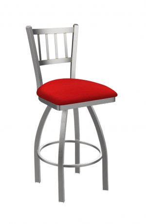 Holland's Contessa 810 Stainless Steel Swivel Bar Stool with Canter Red Seat Cushion