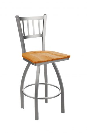 Holland's Contessa 810 Stainless Steel Swivel Bar Stool with Medium Oak Wood Seat