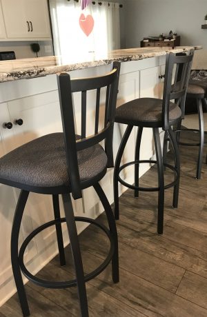 Holland's Contessa #810 Swivel 36-Inch Extra Tall Bar Stools in Transitional Kitchen in Pewter Metal Finish with Gray Seat Cushion