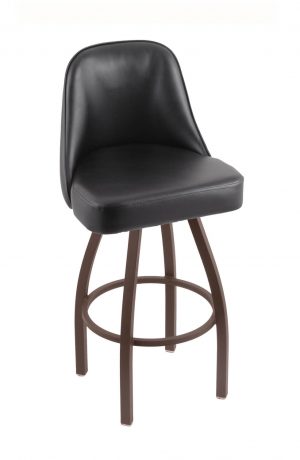 Holland's Grizzly #840 Swivel Bar Stool with Back in Black vinyl and Bronze Metal Finish