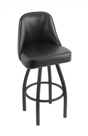 Holland's Grizzly #840 Swivel Bar Stool with Back in Black vinyl and Pewter Metal Finish