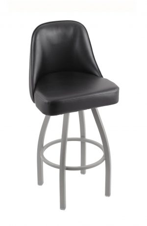 Holland's Grizzly #840 Swivel Bar Stool with Back in Black vinyl and Anodized Nickel Metal Finish