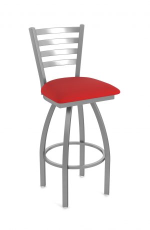 Holland's Jackie 410 Stainless Swivel Bar Stool with Ladder Back and Canter Red Cushion