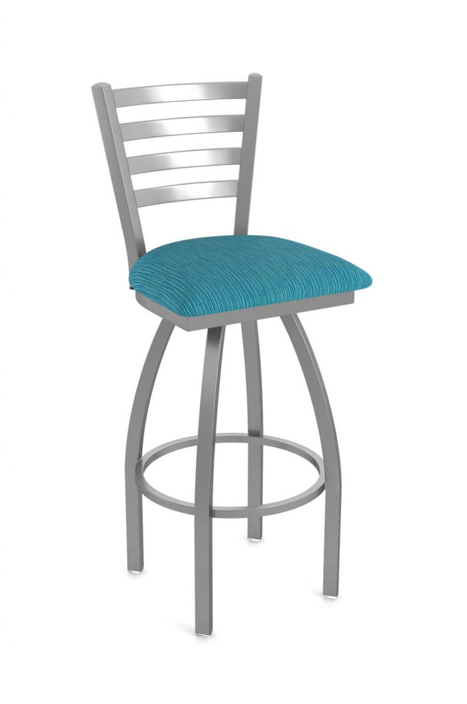 Holland's Jackie 410 Stainless Swivel Bar Stool with Ladder Back and Graph Tidal (turquoise) Cushion