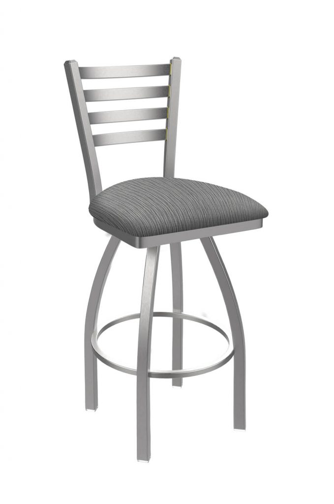 Holland's Jackie #410 Swivel Bar Stool with Back in Stainless Steel Metal Finish and Gray Seat Cushion