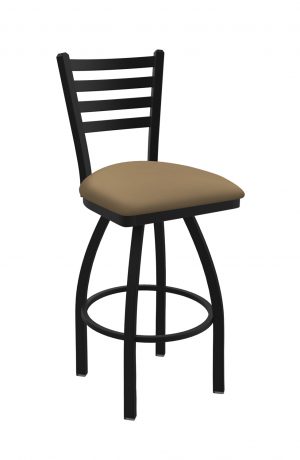 Holland's Jackie #410 Swivel Bar Stool with Back in Black Wrinkle Metal Finish and Brown Seat Cushion