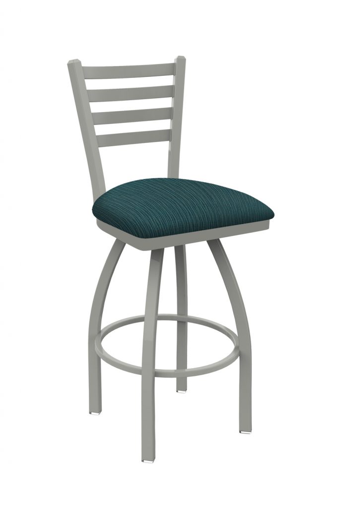 Holland's Jackie #410 Swivel Bar Stool with Back in Anodized Nickel Metal Finish and Teal Seat Cushion