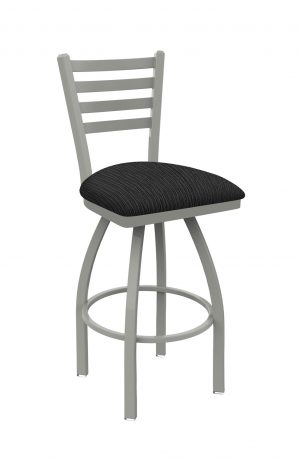 Holland's Jackie #410 Swivel Bar Stool with Back in Anodized Nickel Metal Finish and Gray Seat Cushion