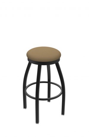 Holland's Misha #802 Backless Swivel Stool in Black Metal Finish and Brown Seat Cushion
