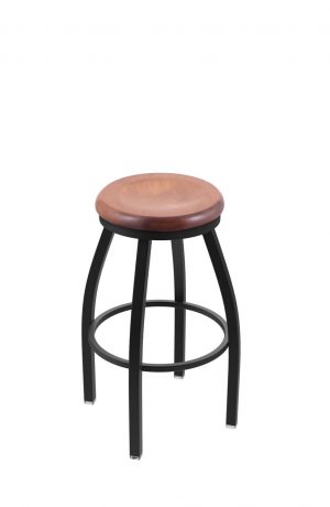 Holland's Misha #802 Backless Swivel Stool in Black Metal Finish and Medium Maple Seat Wood Finish