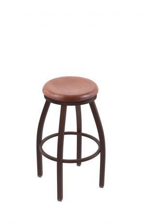 Holland's Misha #802 Backless Swivel Stool in Bronze Metal Finish and Medium Oak Seat Wood Finish