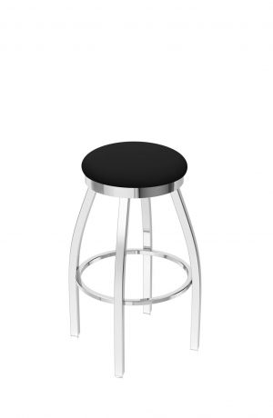 Holland's Misha #802 Backless Swivel Stool in Chrome Metal Finish and Black Seat Cushion