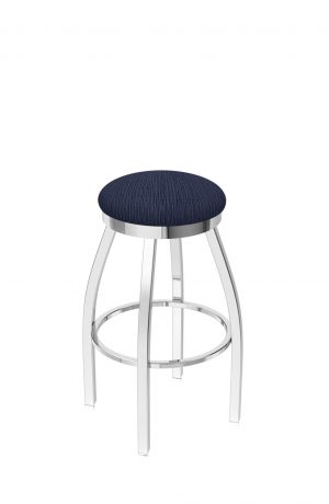 Holland's Misha #802 Backless Swivel Stool in Chrome Metal Finish and Blue Seat Cushion