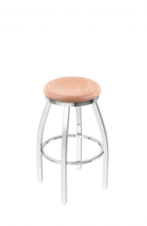 Holland's Misha #802 Backless Swivel Stool in Chrome Metal Finish and Natural Oak Seat Wood Finish