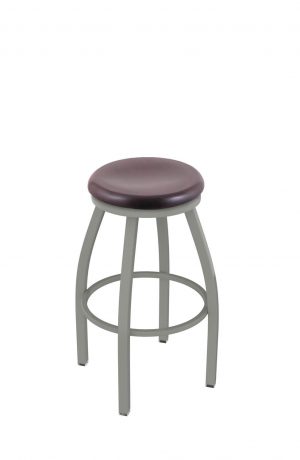 Holland's Misha #802 Backless Swivel Stool in Nickel Metal Finish and Oak Dark Cherry Wood Seat Finish