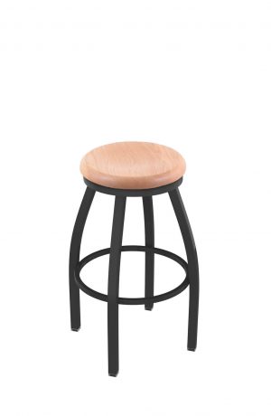 Holland's Misha #802 Backless Swivel Stool in Pewter Metal Finish and Natural Oak Wood Seat Finish