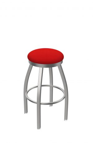 Holland's Misha Backless Swivel Stool in Stainless Steel with Canter Red Seat Cushion