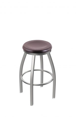 Holland's Misha Backless Swivel Stool in Stainless Steel with Dark Cherry Maple Wood Seat