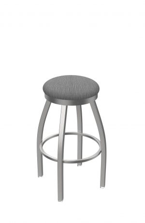 Holland's Misha Backless Swivel Stool in Stainless Steel with Graph Alpine Gray Seat Cushion