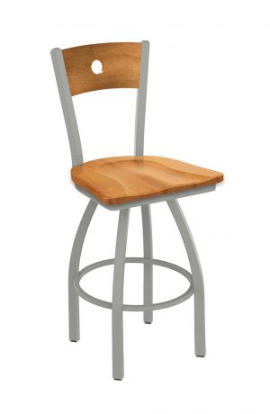 Holland's Voltaire #830 Swivel Barstool in Nickel Metal Finish and Medium Maple Seat and Back Wood Finish