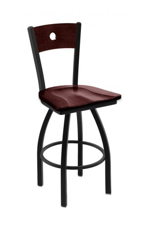 Holland's Voltaire Black Swivel Bar Stool with Dark Cherry Wood Back and Seat