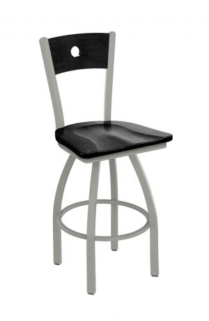 Holland's Voltaire Silver Swivel Bar Stool with Black Wood Seat and Back