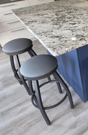 Holland's Misha Backless Black Swivel Counter Stools in Customer's Blue White Kitchen - HQ