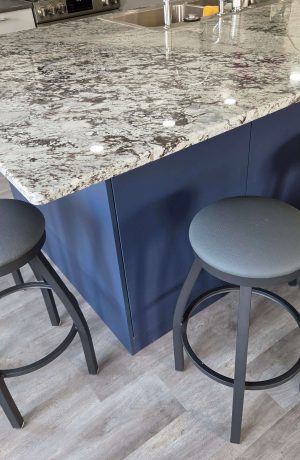 Holland's Misha Backless Black Swivel Counter Stools in Customer's Blue White Kitchen - Full - HQ