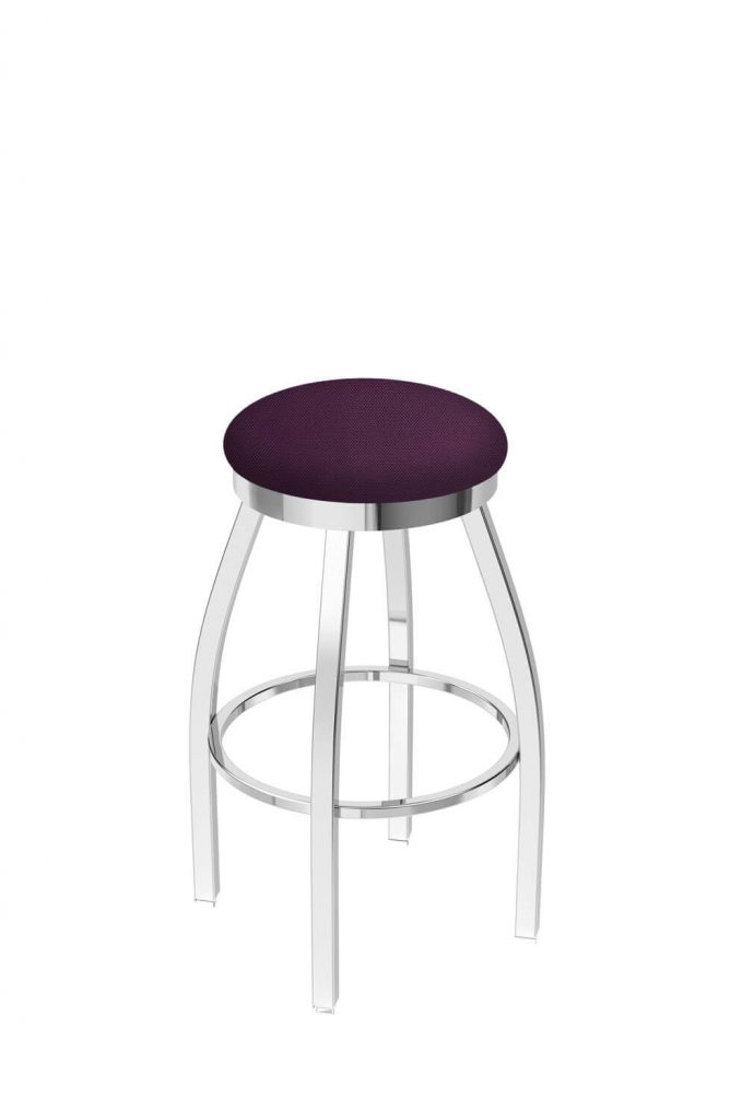 Misha's Backless Chrome Bar Stool with Purple Seat Cushion