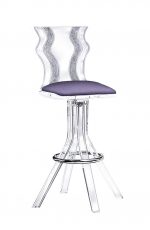 Muniz's Swivel Acrylic Bar Stool with Purple Seat Cushion