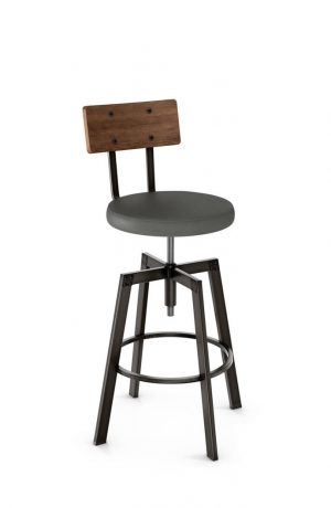 Amisco Architect Screw Stool with Wood Backrest and Metal Frame