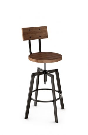Amisco Architect Screw Stool with Distressed Wood Seat and Backrest