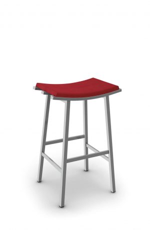 Amisco's Backless Nathan Saddle Stool in Red Seat Cushion and Metal Frame